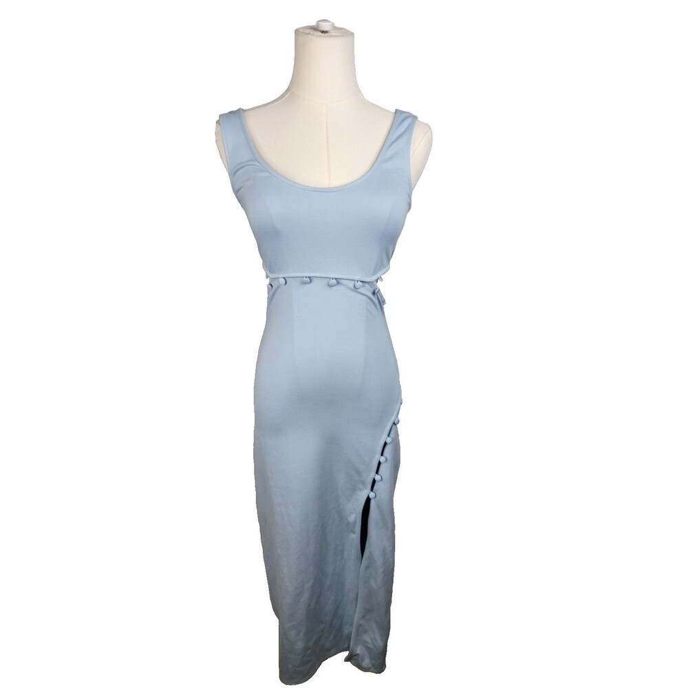 H:ours Samiah Midi Dress Baby Blue Long Slit Cutout Sleeveless Women’s Size S